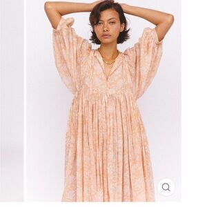 Daughters of India Peach Floral Midi Dress